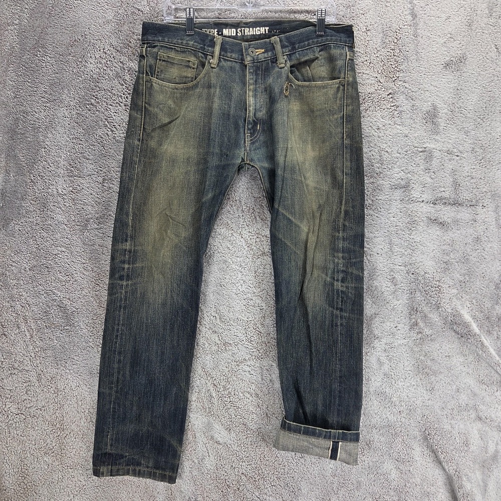 Neighborhood Jeans Mens Blue Selvedge Straight Dirty Wash Honeycomb Fits 33x28